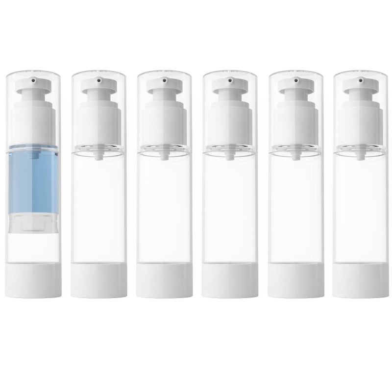 LONGWAY 2.7Oz 80ml Clear Airless Cosmetic Cream Pump Bottle Travel Size Dispenser Refillable Containers/Foundation Travel Pump Bottle for Shampoo (Pack of 6) - Image 1
